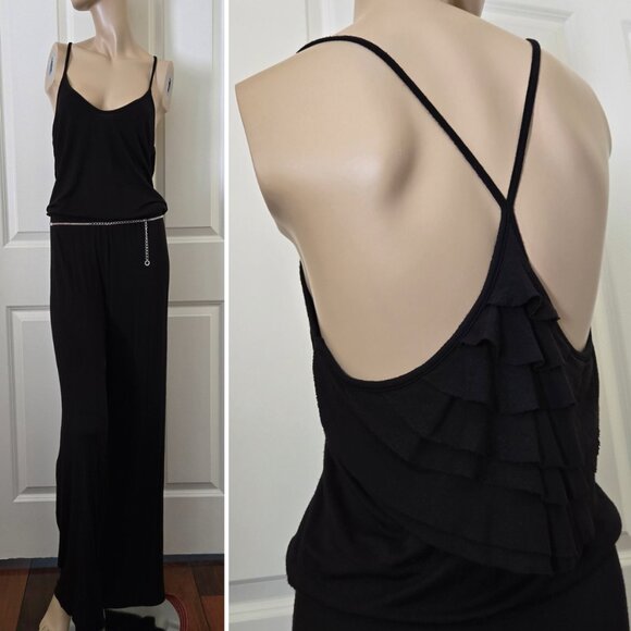 Karina Grimaldi Ruffle Back Sleevelss Jumpsuit SZ S Black - Picture 1 of 10